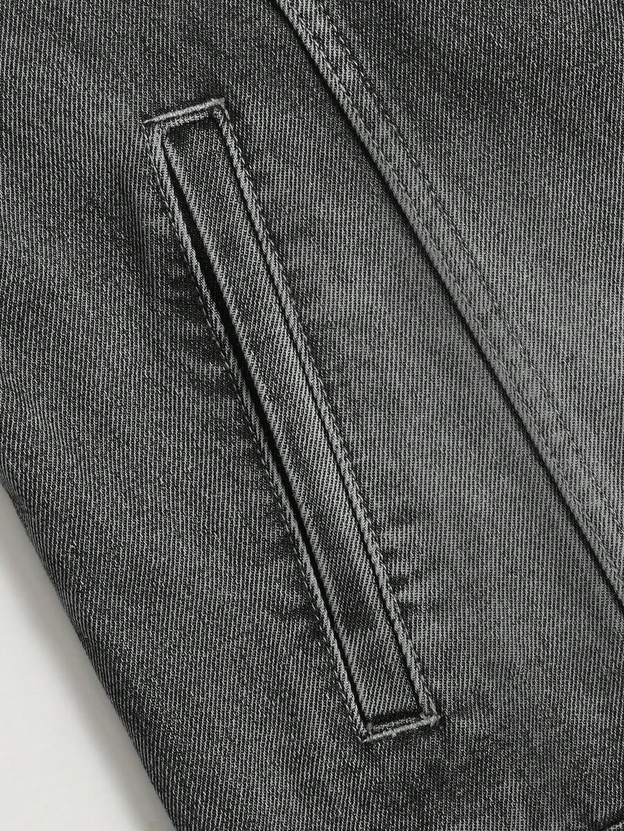 Manfinity Homme Men's Biker-Style Zip-Up Denim Jacket With Collar For Men, For Fall