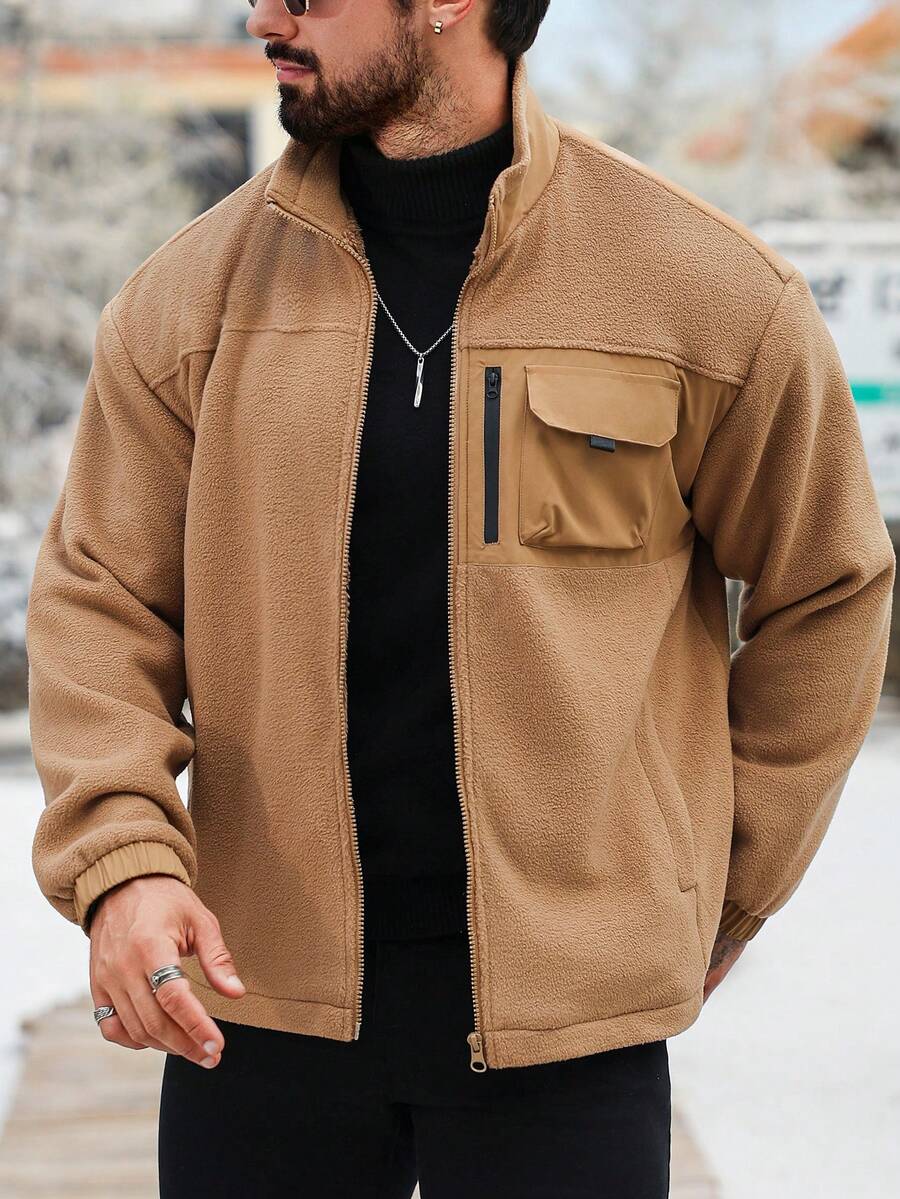 Manfinity EMRG Men's Casual Letter Print Rave Long Sleeve Jacket, Spring And Autumn Going Out Color Block Lightweight Jacket, For Friends, Husband, Boyfriend Gifts, For Fall