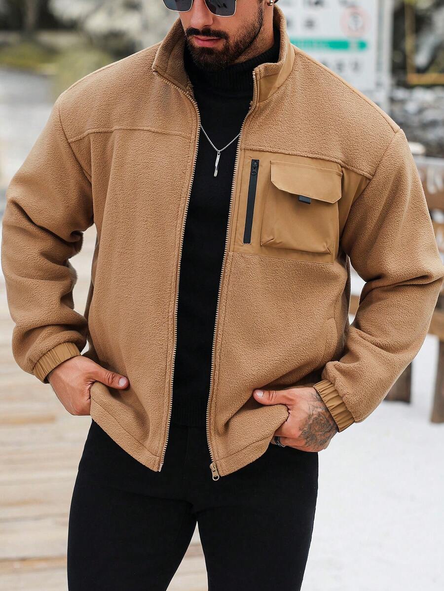 Manfinity EMRG Men's Casual Letter Print Rave Long Sleeve Jacket, Spring And Autumn Going Out Color Block Lightweight Jacket, For Friends, Husband, Boyfriend Gifts, For Fall
