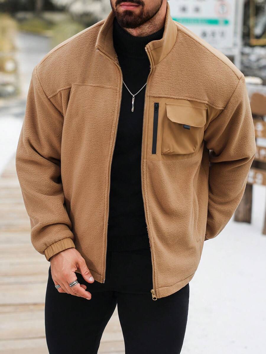 Manfinity EMRG Men's Casual Letter Print Rave Long Sleeve Jacket, Spring And Autumn Going Out Color Block Lightweight Jacket, For Friends, Husband, Boyfriend Gifts, For Fall