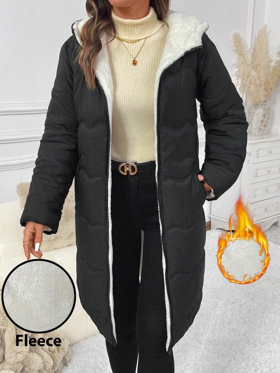 SHEIN Clasi Women Zip Up Hooded Teddy Lined Quilted Coat In Fall/Winter