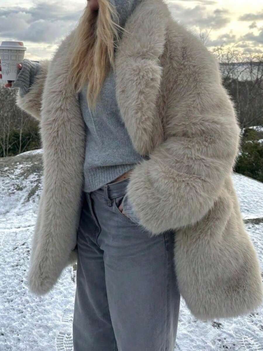 DEEKA Women's Winter New European & American Faux Fur Warm Oversized Plus Size Coat
