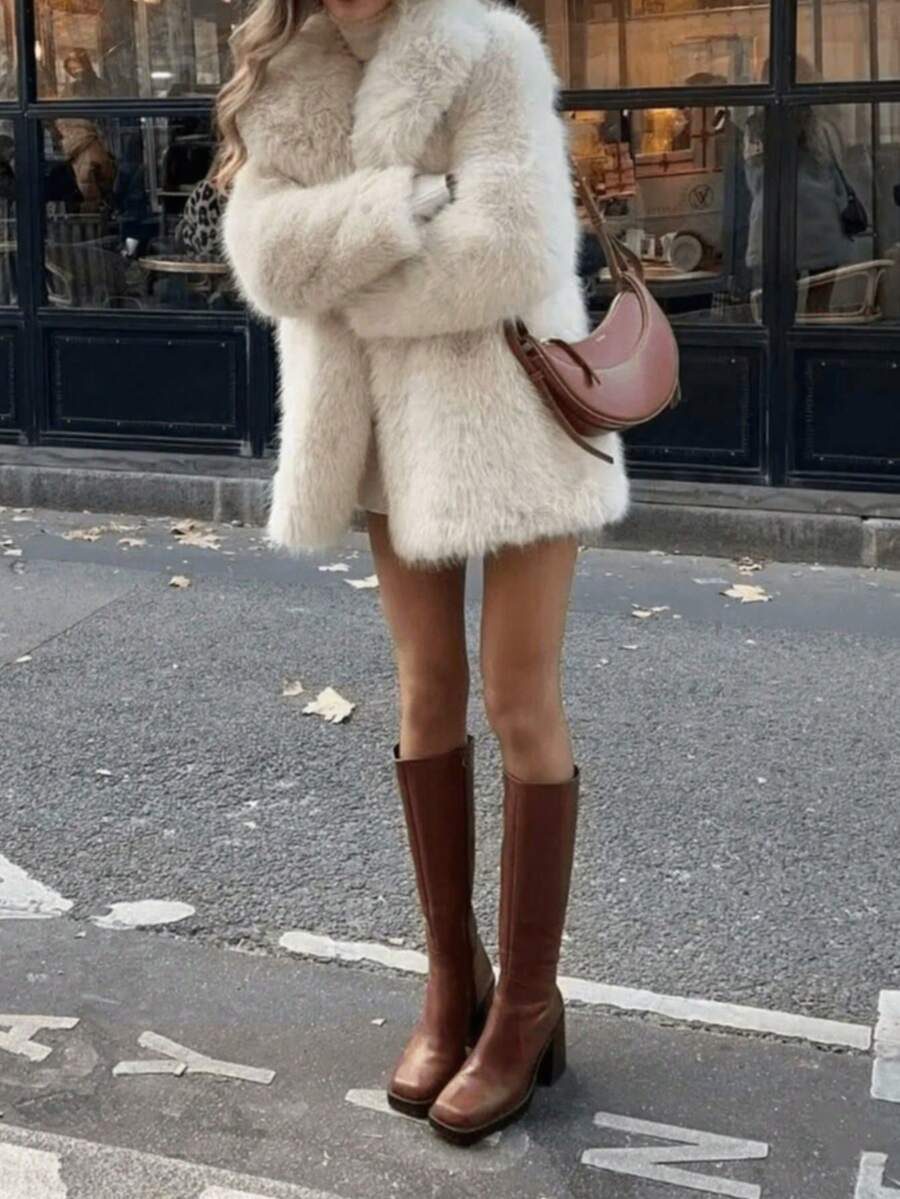 DEEKA Women's Winter New European & American Faux Fur Warm Oversized Plus Size Coat