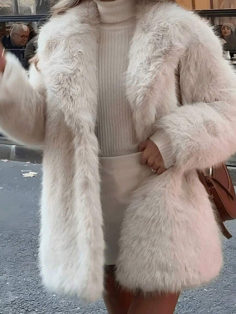 DEEKA Women's Winter New European & American Faux Fur Warm Oversized Plus Size Coat