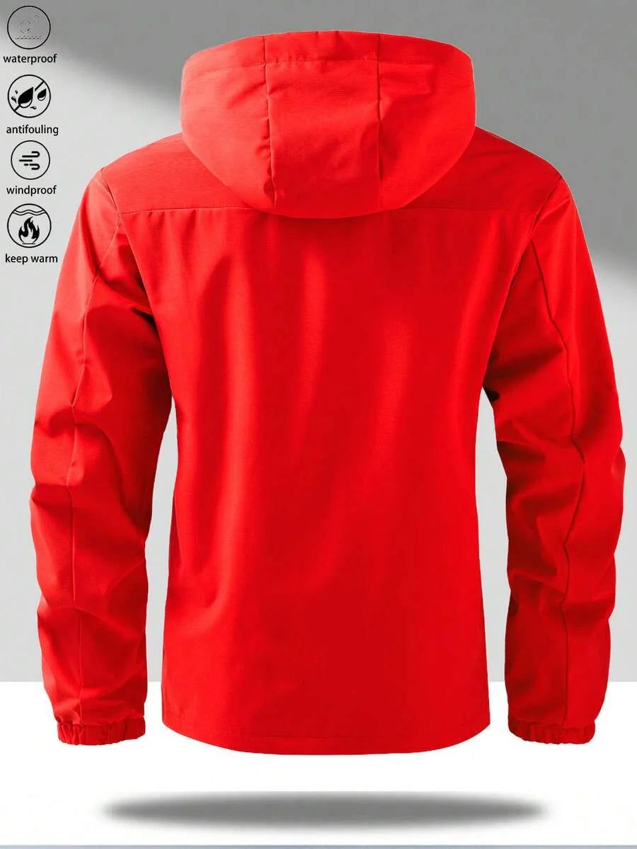 1pc Men's Lightweight Windproof Waterproof Hooded Jacket With Letter Print, Casual Outdoor Hiking Camping Workout, Autumn/Winter
