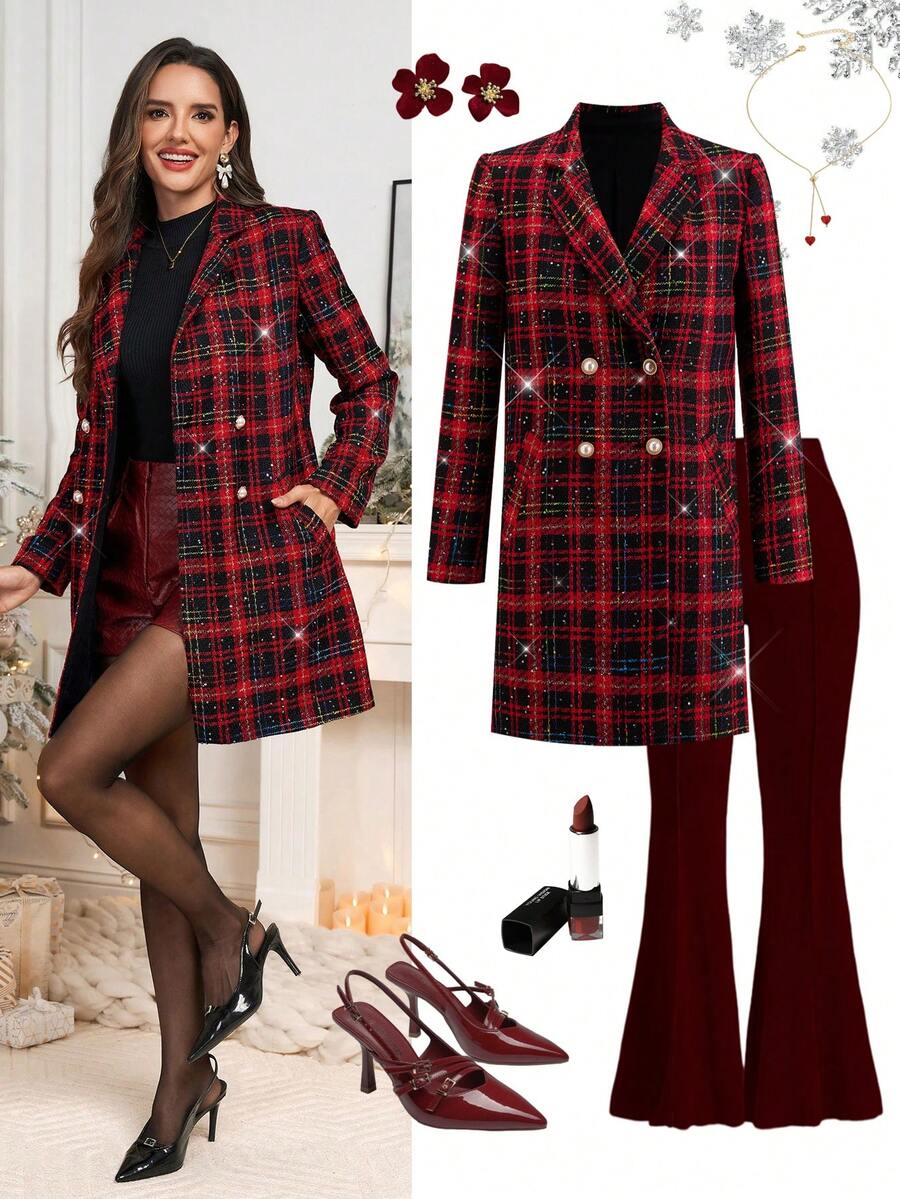 Clasi Women's Solid Color Double-Breasted Long Sleeve Woolen Windbreaker, Fashionable For Autumn/Winter
