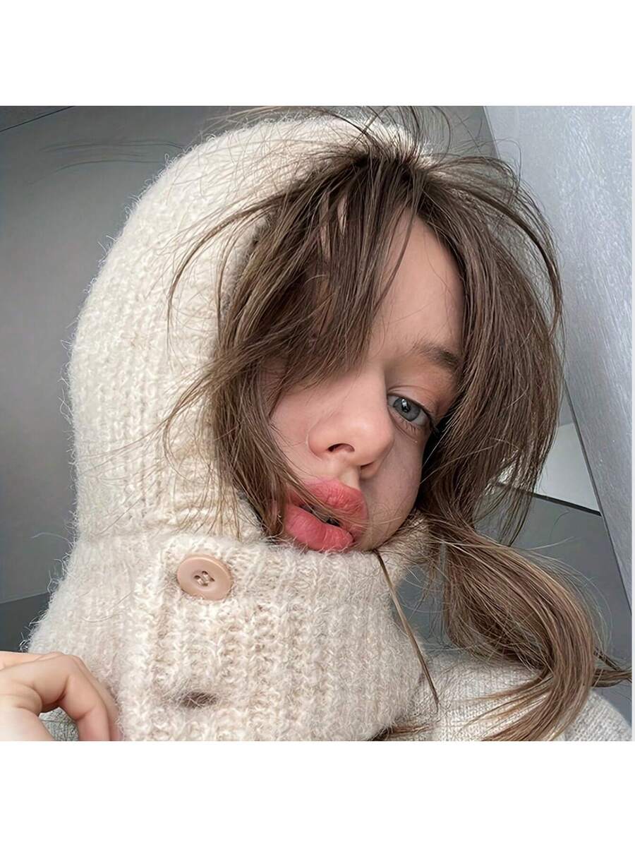 Balaclava Hat For Women, Autumn And Winter Warm Hat With Neck Warmer, Couple Style, Ear Protection Knitted Hat - Two Wearing Methods, Suitable For Outdoor, Skiing, Fashion Accessory