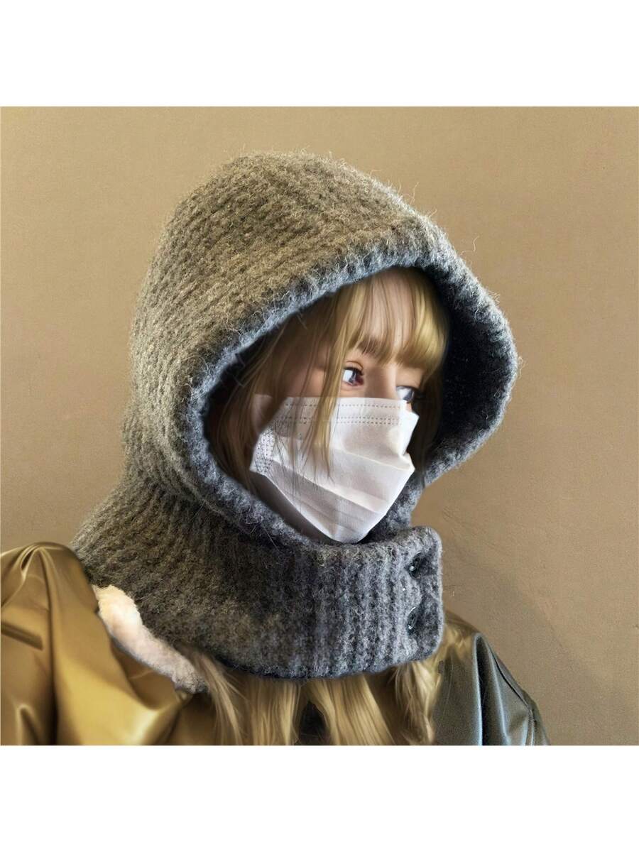 Balaclava Hat For Women, Autumn And Winter Warm Hat With Neck Warmer, Couple Style, Ear Protection Knitted Hat - Two Wearing Methods, Suitable For Outdoor, Skiing, Fashion Accessory