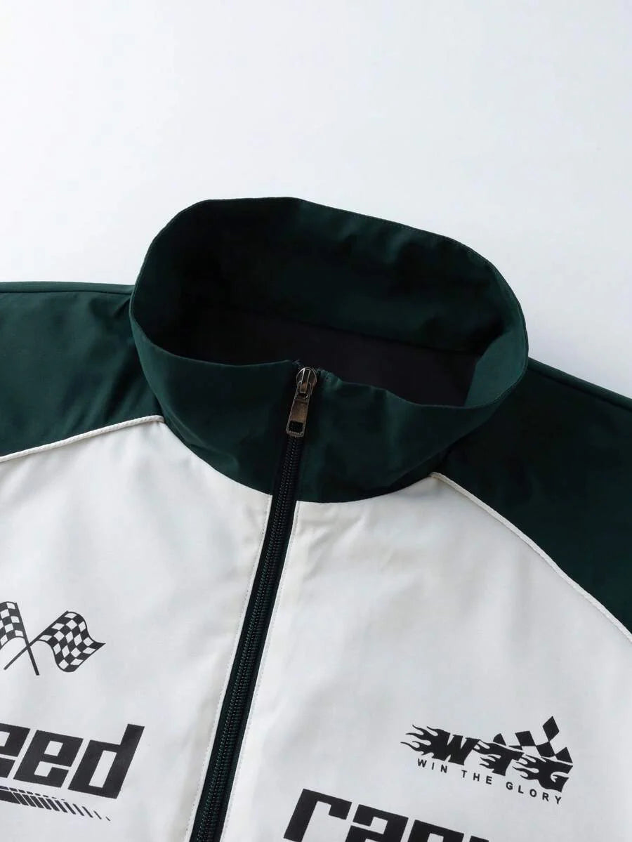 Manfinity EMRG Men's Color-Blocking Zipper Letter Printed Casual Long Sleeve Outdoor Windbreaker Jacket Coat