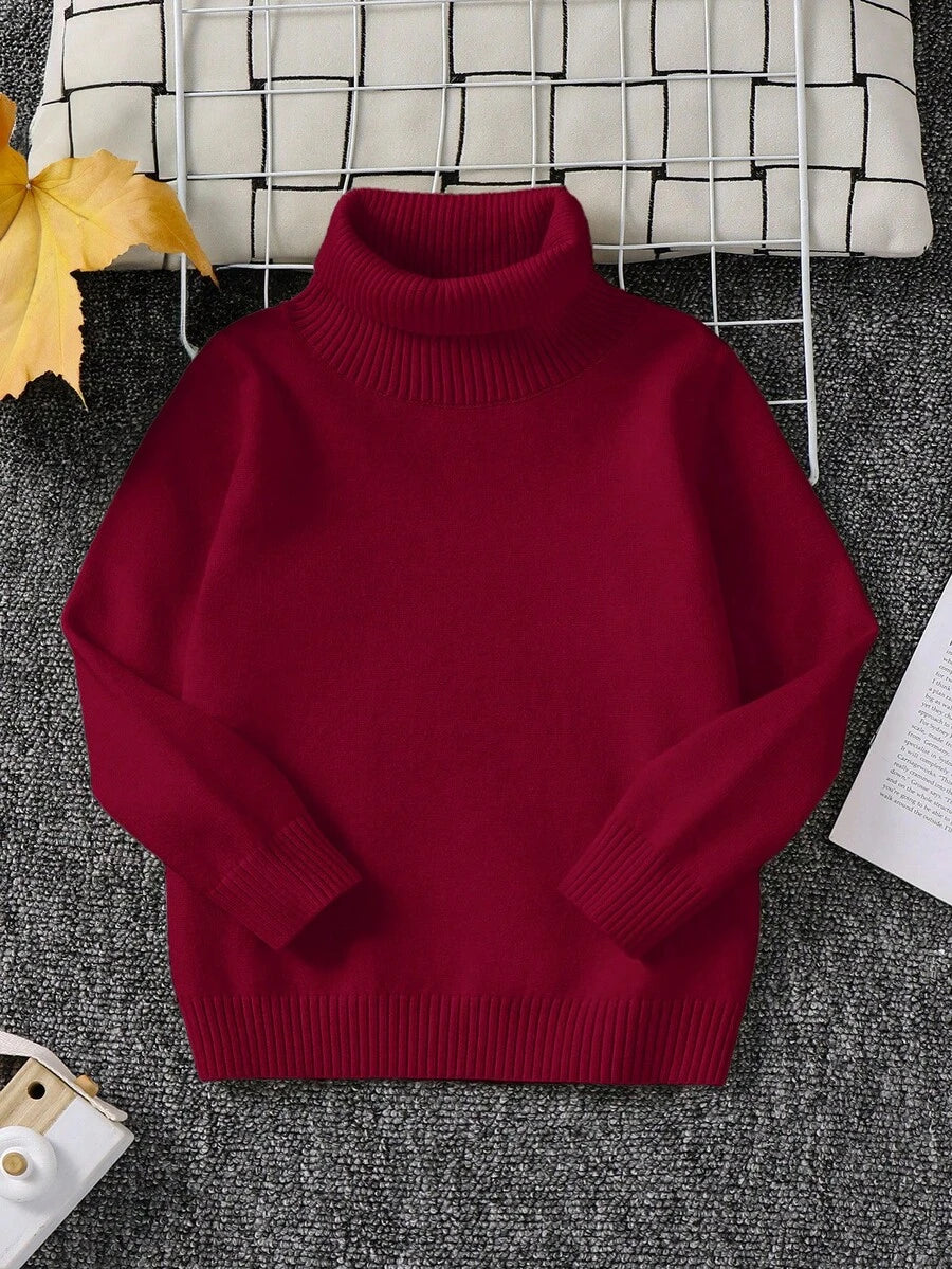 1pc Young Boys' Casual Comfortable Solid Color Versatile Loose Fit Turtleneck Sweater