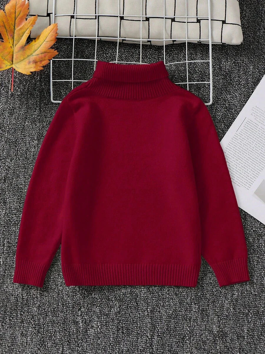 1pc Young Boys' Casual Comfortable Solid Color Versatile Loose Fit Turtleneck Sweater