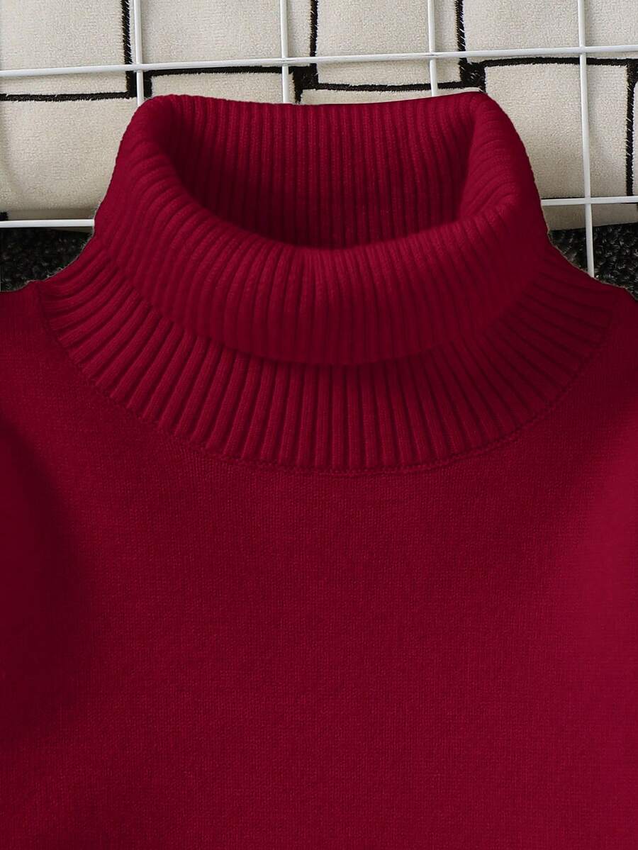 1pc Young Boys' Casual Comfortable Solid Color Versatile Loose Fit Turtleneck Sweater