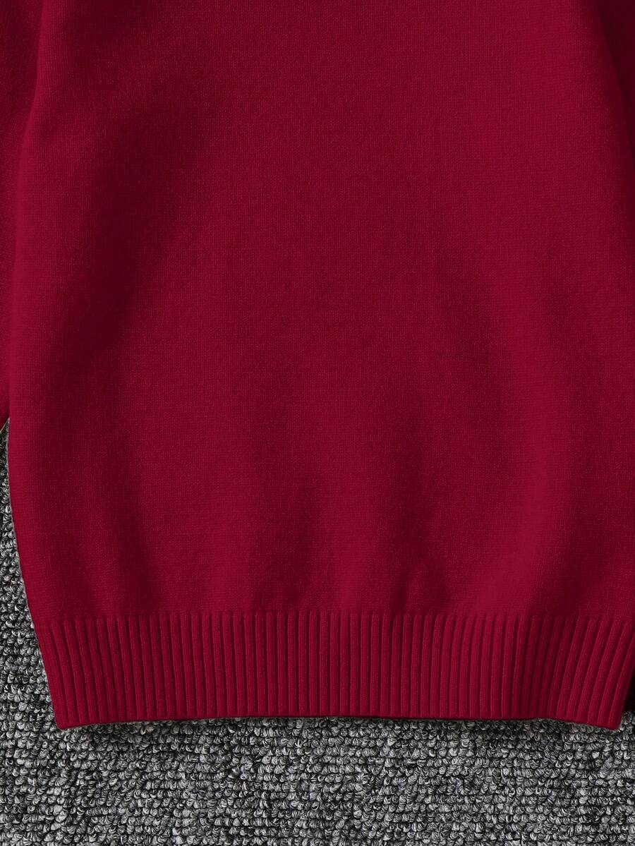 1pc Young Boys' Casual Comfortable Solid Color Versatile Loose Fit Turtleneck Sweater