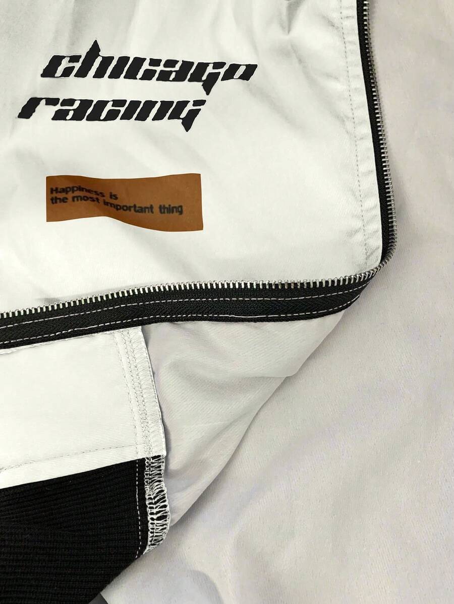 PETITE Letter Print Contrast Color Drop Shoulder Bomber Jacket For New Year Clothes
