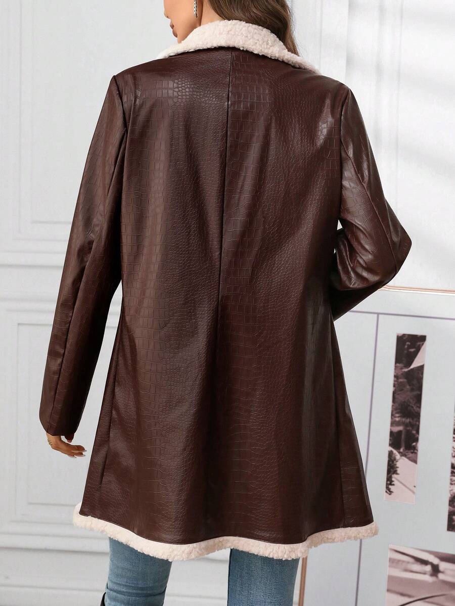 Ellevyn Women's Puff Patchwork Front Zip Casual Regular PU Jacket Autumn Winter Clothes For Womenchristmas Clothes For Women Winter Clothes For Women Cozy Fall And Winter Clothes For Women New Year Clothes  Thanksgiving Outfit For Women Elegant Party Clo