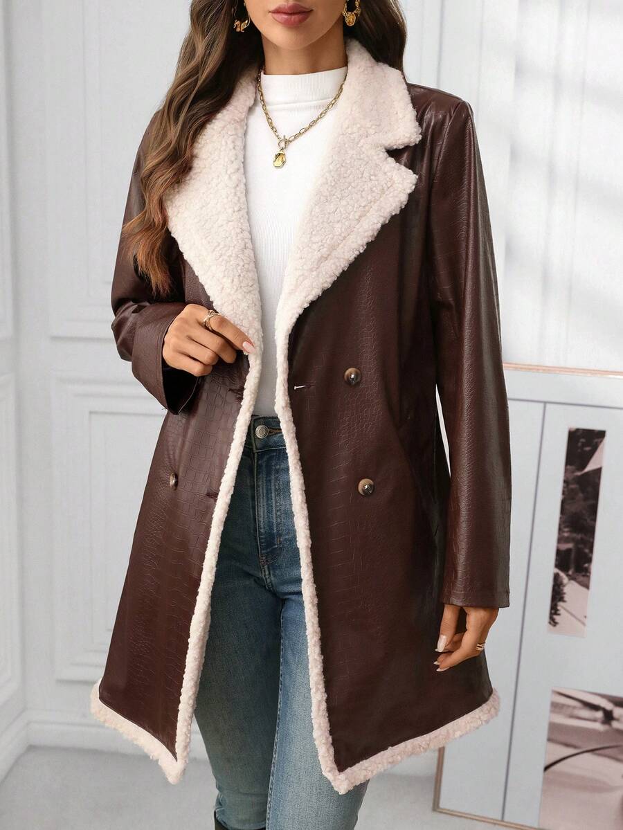 Ellevyn Women's Puff Patchwork Front Zip Casual Regular PU Jacket Autumn Winter Clothes For Womenchristmas Clothes For Women Winter Clothes For Women Cozy Fall And Winter Clothes For Women New Year Clothes  Thanksgiving Outfit For Women Elegant Party Clo
