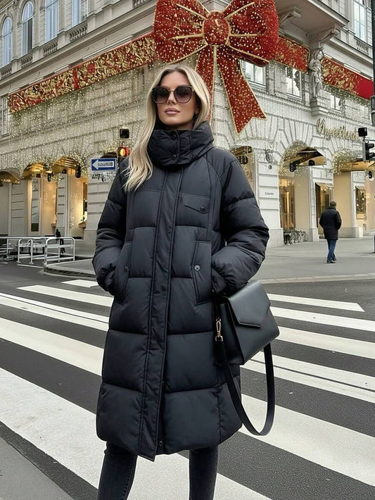 2025 Winter New Arrival Women's Mid-Length Loose Hooded Thick Padded Coat, Fashion Parka Long Sleeve Padded Coat