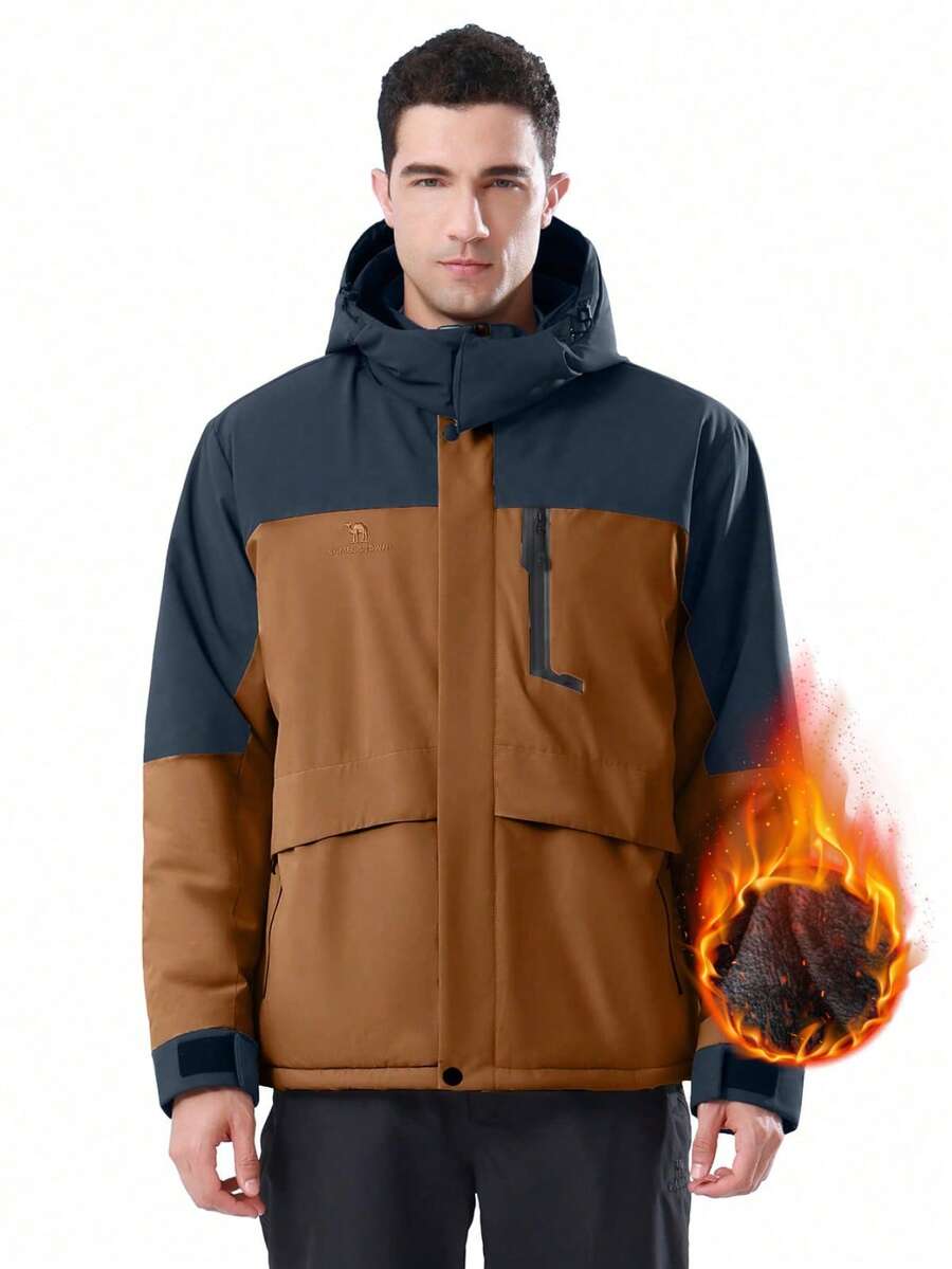 CAMEL CROWN Men's Winter Ski Jacket Mountain Snow Coats Waterproof Detachable Hood Windproof Fleece Rain Jackets