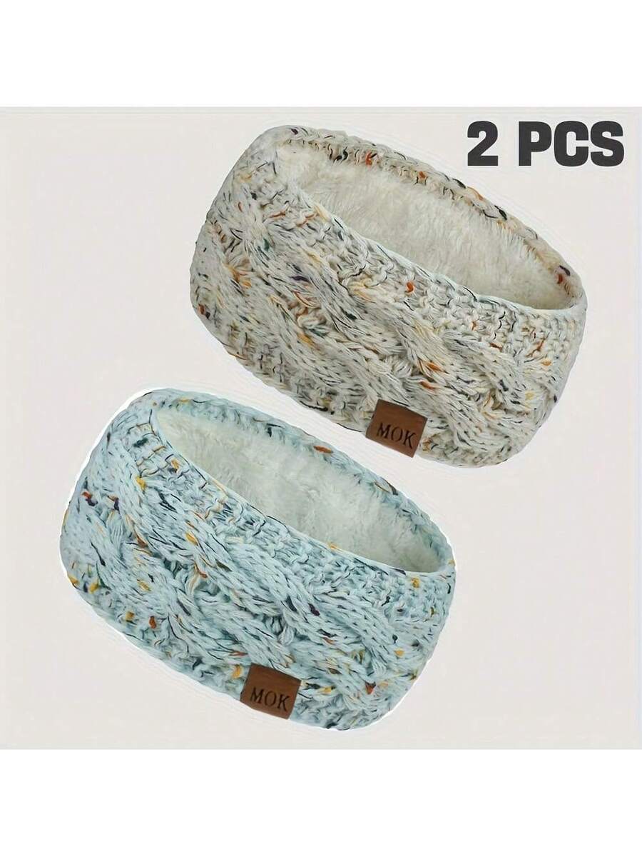 2-Pack Women's Autumn Winter MOK Logo Fleece Knitted Headband Suitable For Cold Weather Outdoor Sports Warm Ear Protection Headband