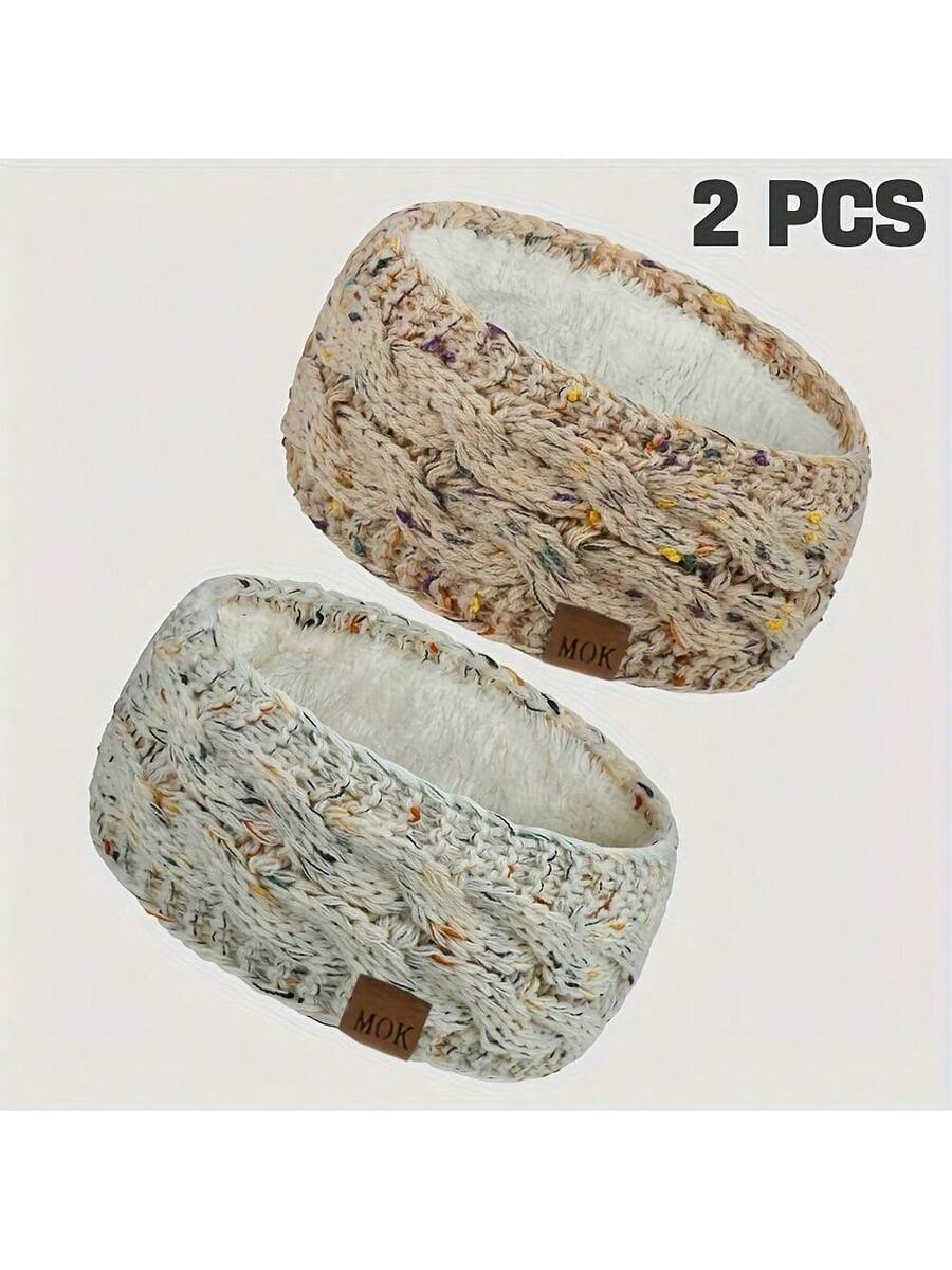2-Pack Women's Autumn Winter MOK Logo Fleece Knitted Headband Suitable For Cold Weather Outdoor Sports Warm Ear Protection Headband