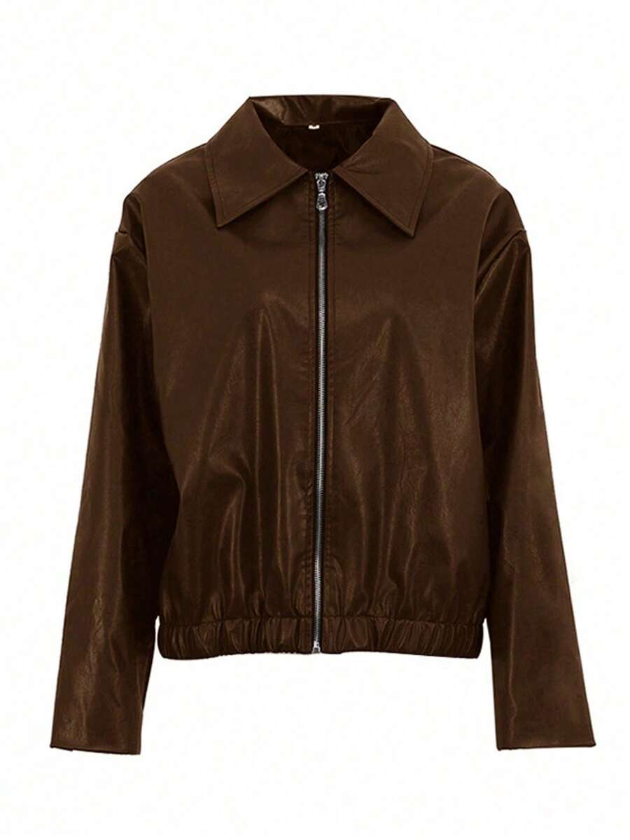 Vintage Casual Motorcycle Style Matte Leather Jacket For Women, Chic European And American Fashion, Zipper Closure, Warm And Windproof, Autumn