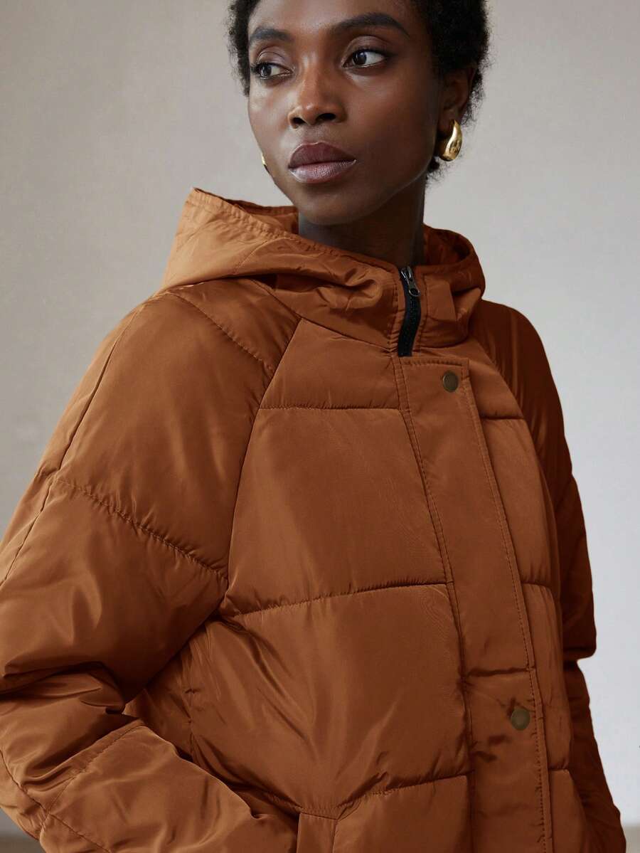 Aveloria Modichic Winter Casual Solid Color HoodedPadded Insulated Polyfill Synthetic Insulation Winter Coat Winter Jacket Outwear