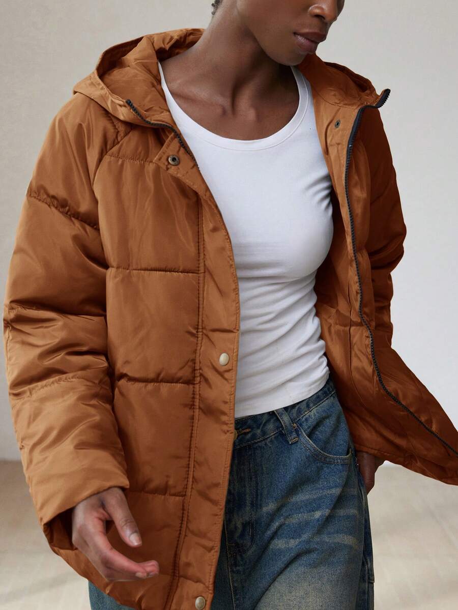 Aveloria Modichic Winter Casual Solid Color HoodedPadded Insulated Polyfill Synthetic Insulation Winter Coat Winter Jacket Outwear