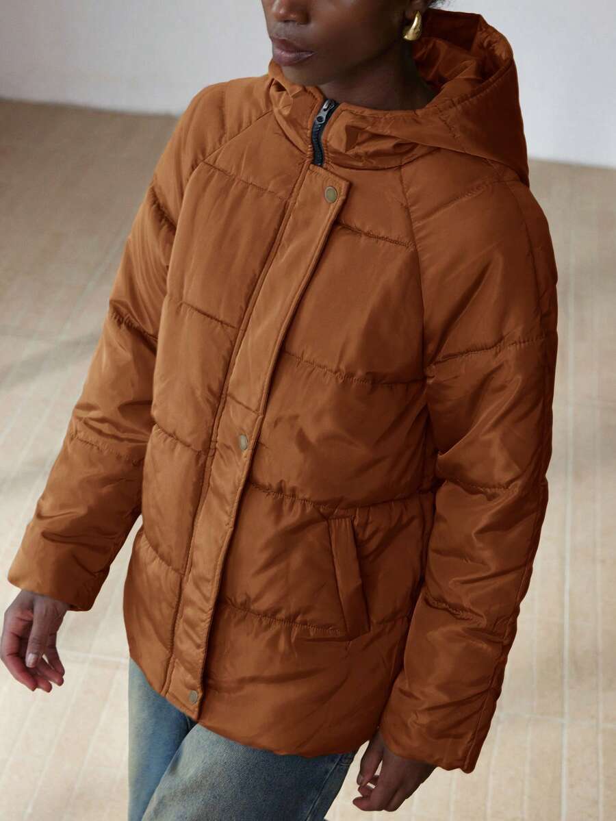 Aveloria Modichic Winter Casual Solid Color HoodedPadded Insulated Polyfill Synthetic Insulation Winter Coat Winter Jacket Outwear