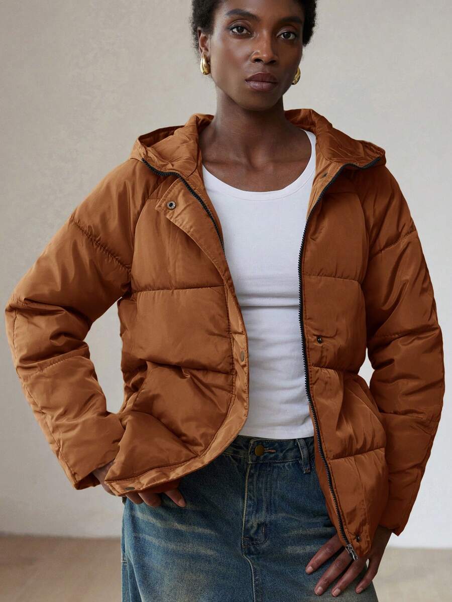 Aveloria Modichic Winter Casual Solid Color HoodedPadded Insulated Polyfill Synthetic Insulation Winter Coat Winter Jacket Outwear
