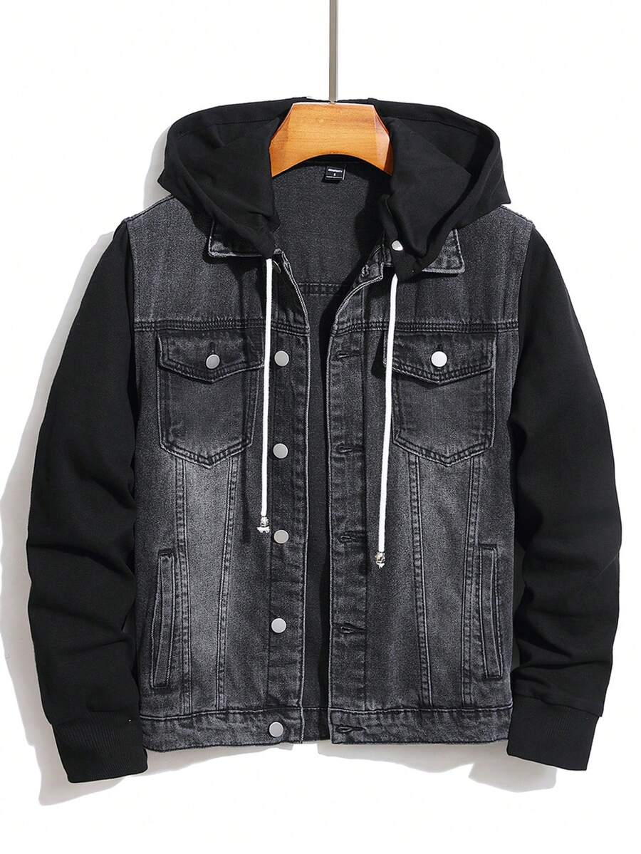 GALLERY FADE Men's Button Front Long Sleeve Pocket Casual Denim Hoodie Jacket, For Fall