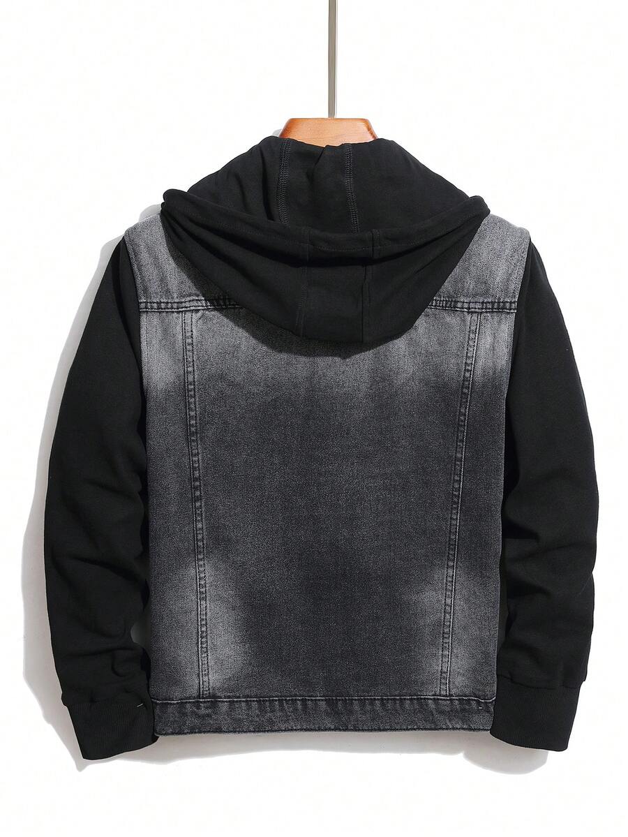 GALLERY FADE Men's Button Front Long Sleeve Pocket Casual Denim Hoodie Jacket, For Fall