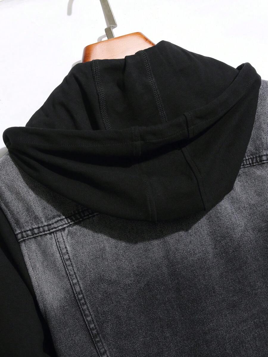 GALLERY FADE Men's Button Front Long Sleeve Pocket Casual Denim Hoodie Jacket, For Fall