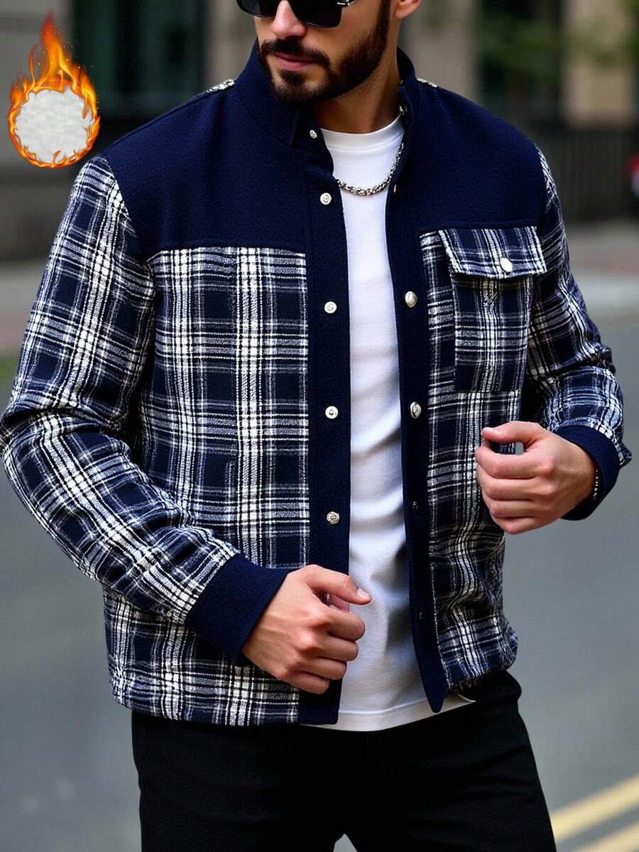 Manfinity Homme Men's Ultra-Oversized Flap Pocket Teddy Fleece-Lined Zipper Front Jacket