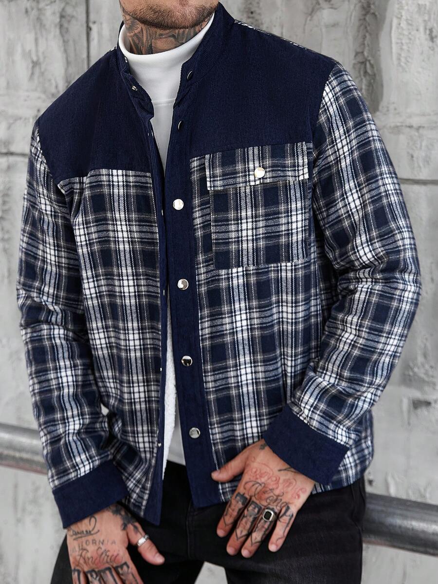 Manfinity Homme Men's Ultra-Oversized Flap Pocket Teddy Fleece-Lined Zipper Front Jacket