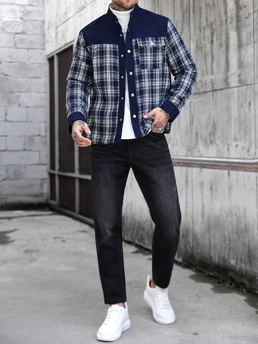 Manfinity Homme Men's Ultra-Oversized Flap Pocket Teddy Fleece-Lined Zipper Front Jacket