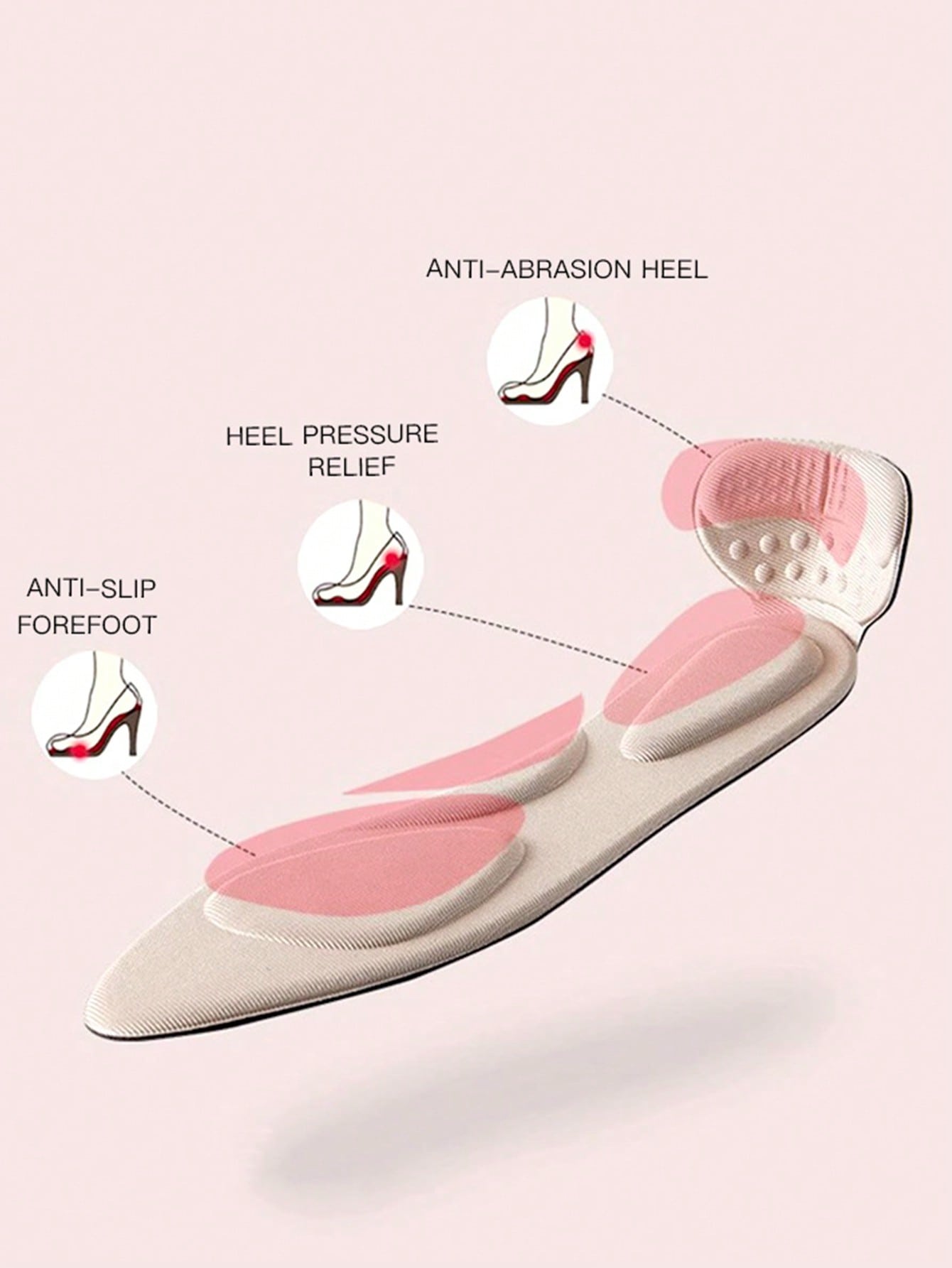 1 Pair Breathable Sponge Heel Pads With Anti-Slip Grip, Trimmable Insole Liner For Women's Loose Fitting Shoes, Enhances Wearing Comfort