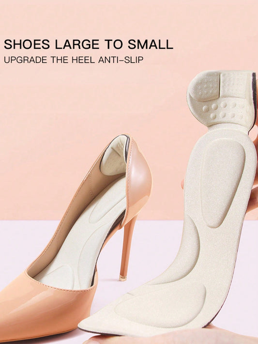 1 Pair Breathable Sponge Heel Pads With Anti-Slip Grip, Trimmable Insole Liner For Women's Loose Fitting Shoes, Enhances Wearing Comfort