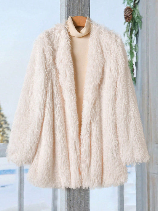 EMERY ROSE Women's Casual Solid Color Fluffy Jacket, Autumn & Winter