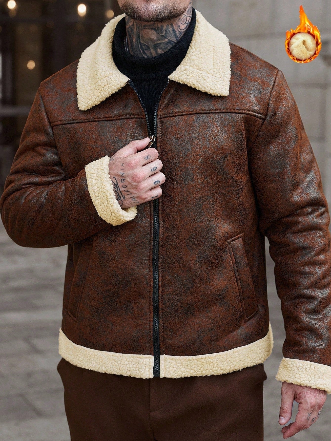 Manfinity CasualCool 2025 Men's Autumn And Winter Outdoor Jacket, Contrast Color Collar Zip-Up Long Sleeve Jacket
