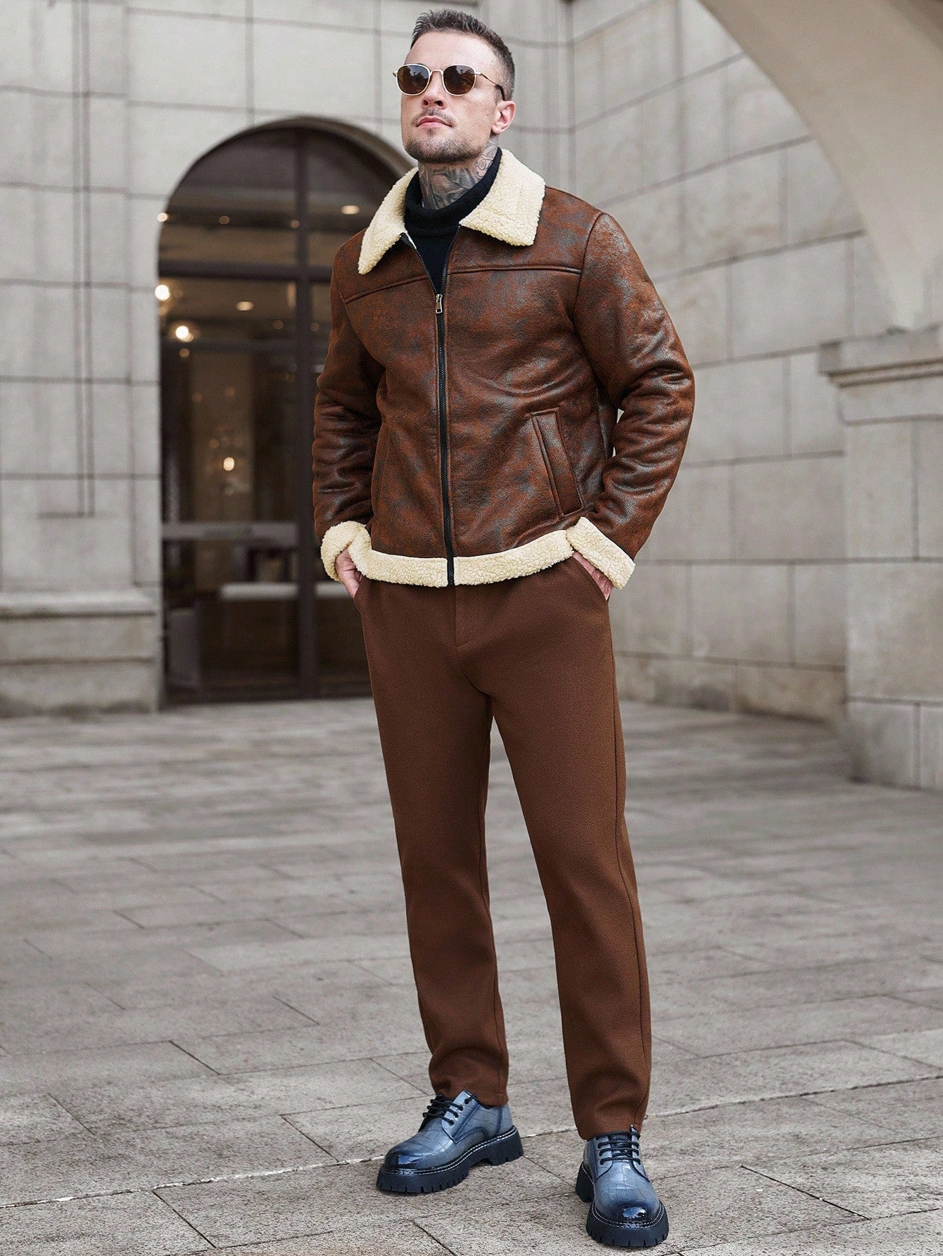 Manfinity CasualCool 2025 Men's Autumn And Winter Outdoor Jacket, Contrast Color Collar Zip-Up Long Sleeve Jacket