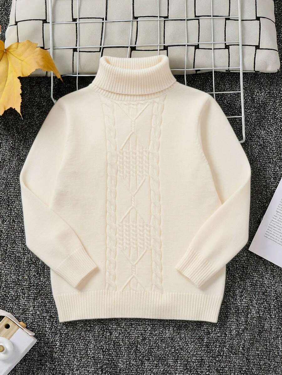 1pc Young Boys' Casual Comfortable Solid Color Versatile Loose Fit Turtleneck Sweater