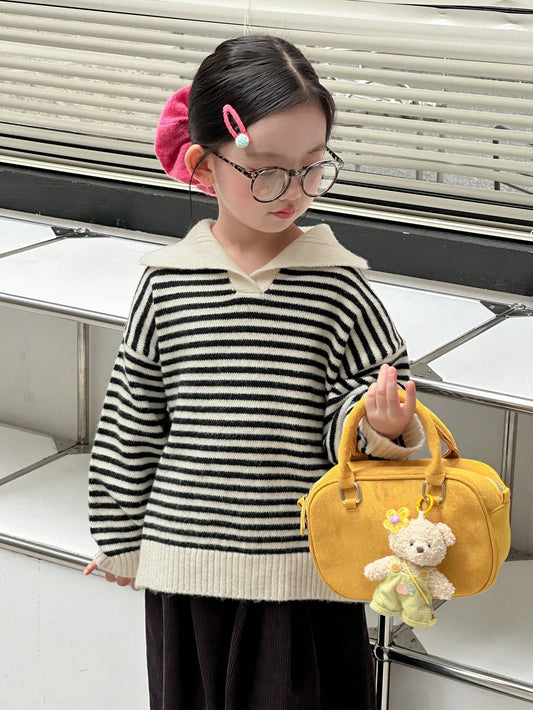 DAZY Young Girl Striped Drop Shoulder Long Sleeve Casual Loose Sweater, Autumn/Winter