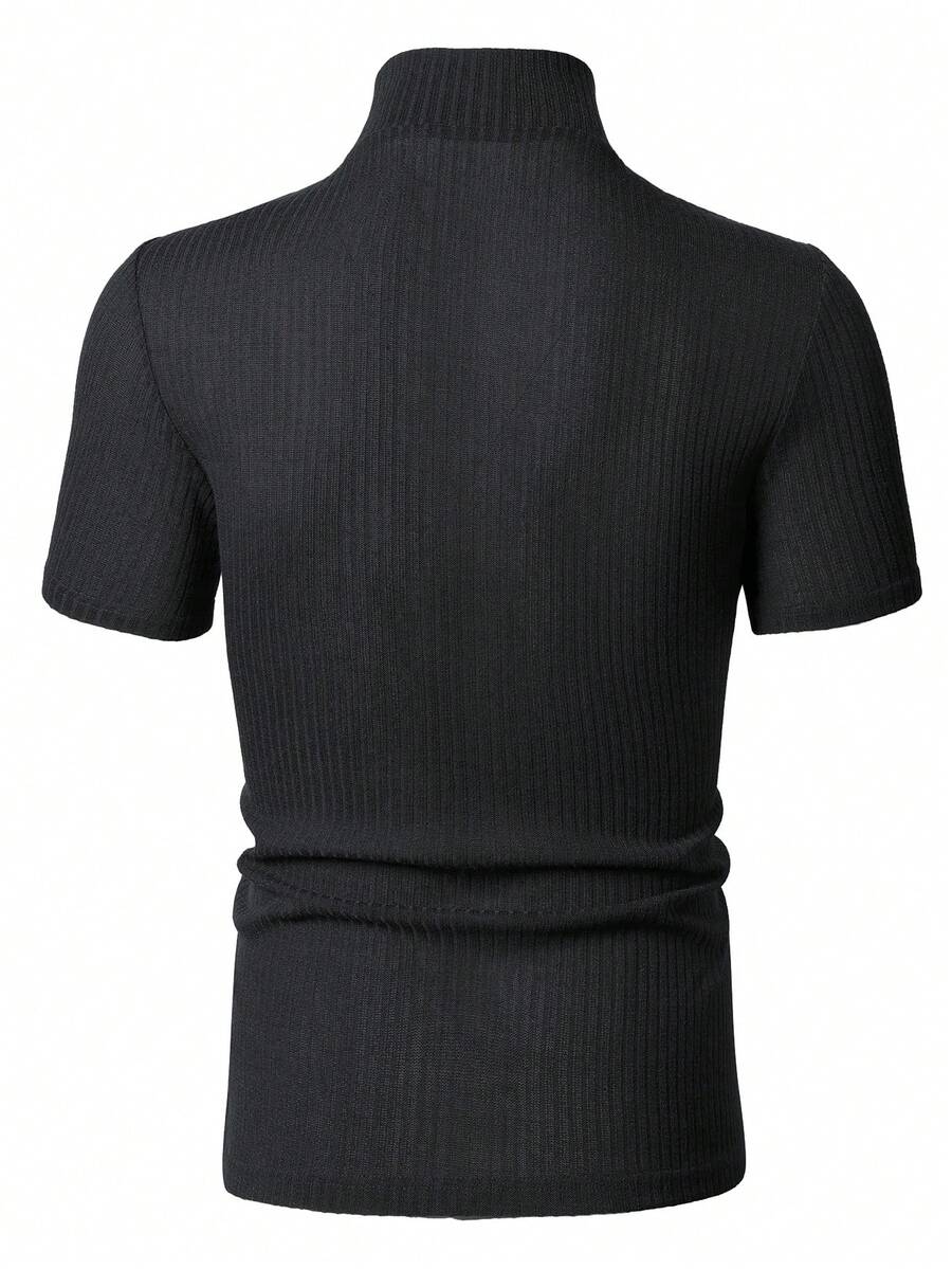 Manfinity Homme Men's Solid Color Ribbed Short Sleeve T-Shirt, Fall