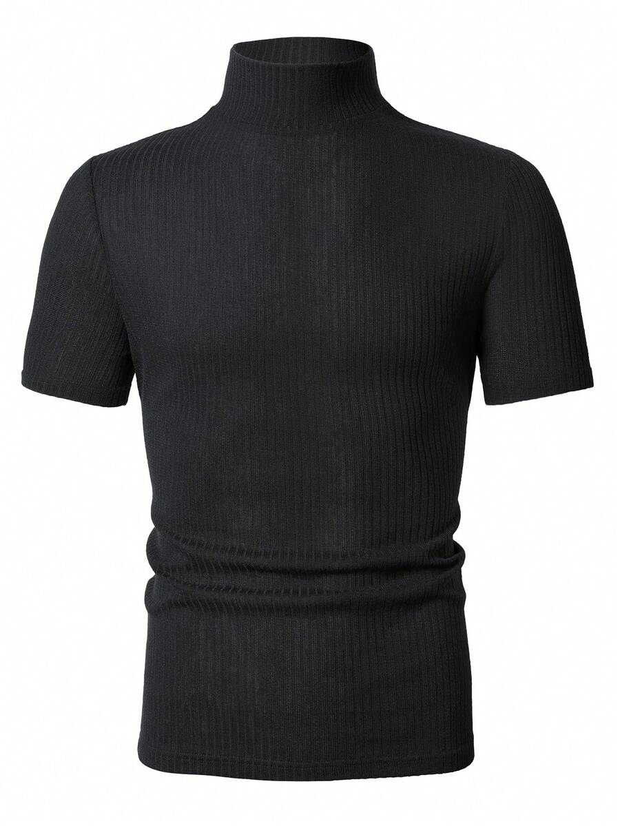 Manfinity Homme Men's Solid Color Ribbed Short Sleeve T-Shirt, Fall