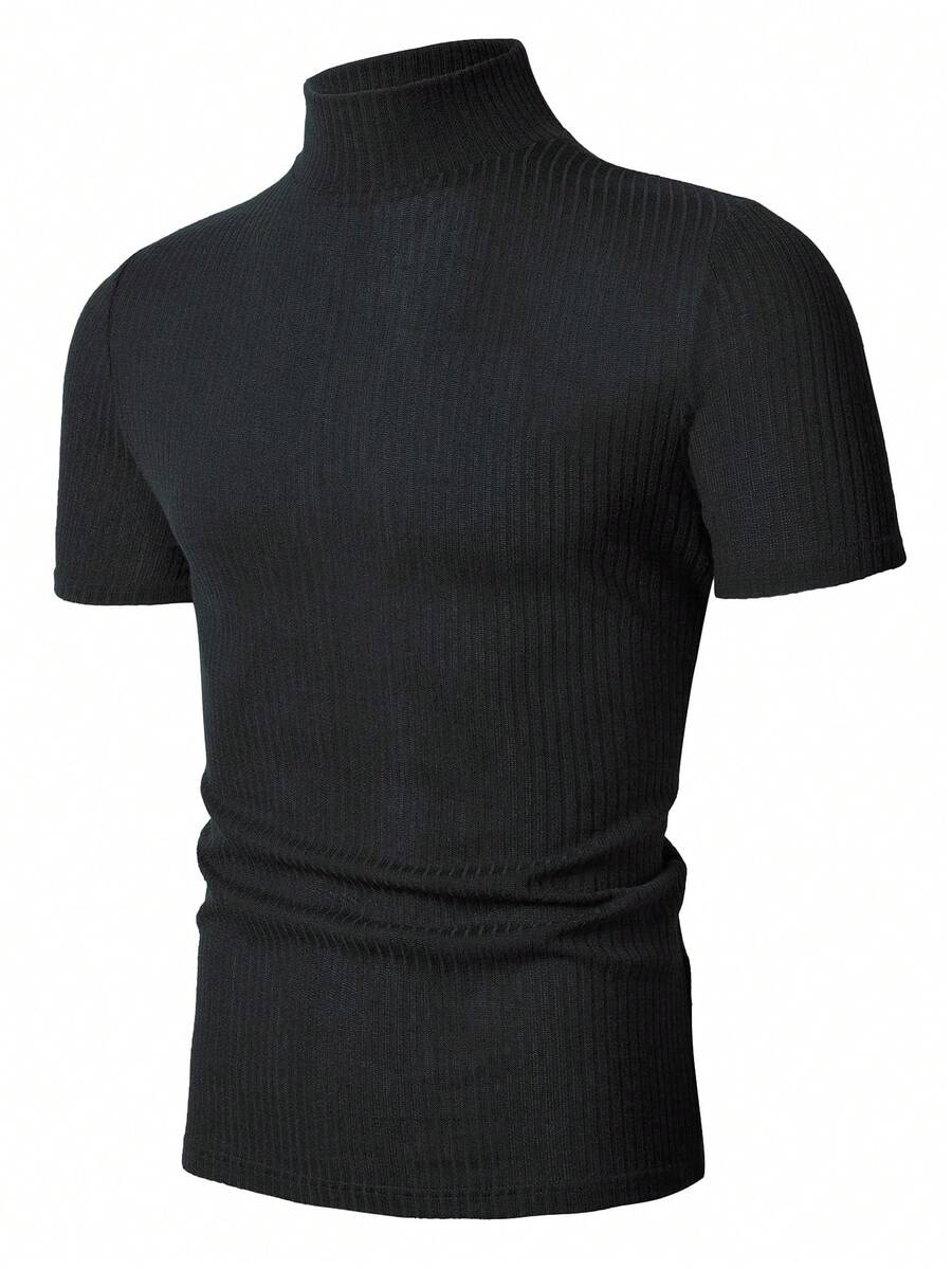 Manfinity Homme Men's Solid Color Ribbed Short Sleeve T-Shirt, Fall