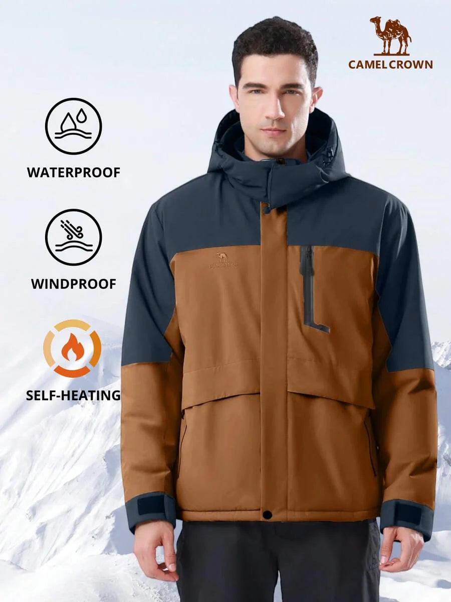 CAMEL CROWN Men's Winter Ski Jacket Mountain Snow Coats Waterproof Detachable Hood Windproof Fleece Rain Jackets