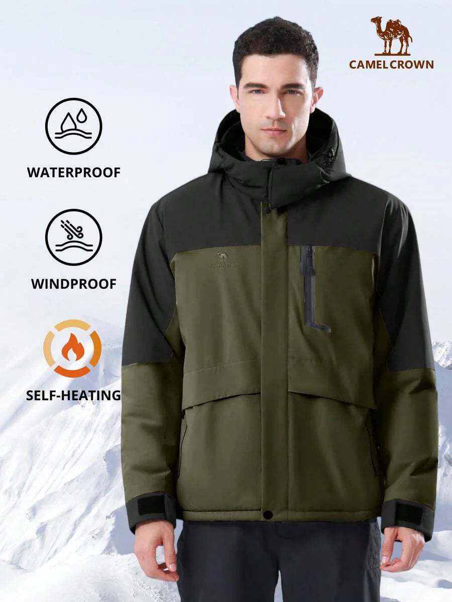 CAMEL CROWN Men's Winter Ski Jacket Mountain Snow Coats Waterproof Detachable Hood Windproof Fleece Rain Jackets