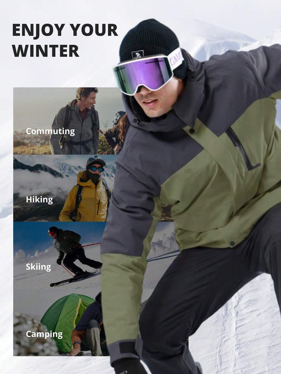 CAMEL CROWN Men's Winter Ski Jacket Mountain Snow Coats Waterproof Detachable Hood Windproof Fleece Rain Jackets
