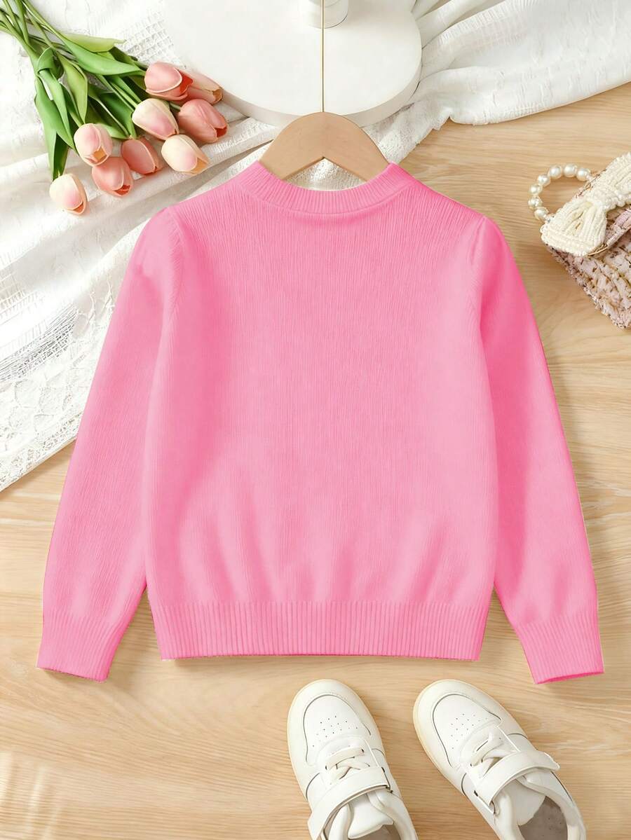 1pc Girls Casual Vintage Leopard Print Bow Graphic Long Sleeve Sweater, Suitable For Autumn/Winter Everyday Indoor