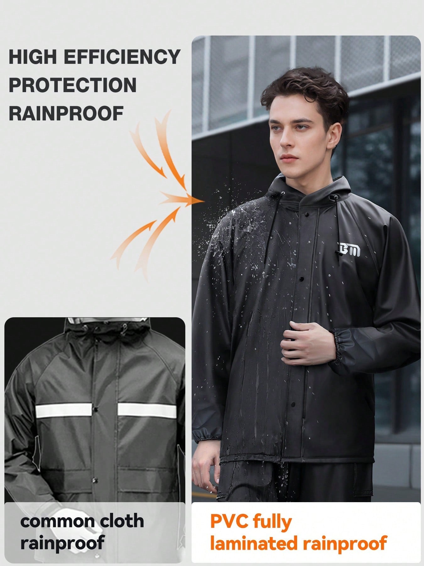 Men's Rainsuit, Detachable Heavy-Duty Adult Motorcycle Rain Jacket And Pants Set, Black, Suitable For Cycling, Outdoor Work, Hiking